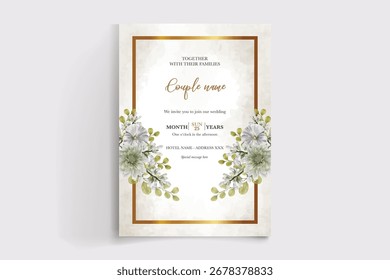 QUADRO DE CONVITE DE CASAMENTO COM DECORAÇÕES DE FLORES E FOLHAS FRESCAS