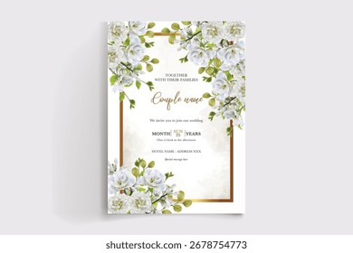 QUADRO DE CONVITE DE CASAMENTO COM DECORAÇÕES DE FLORES E FOLHAS FRESCAS