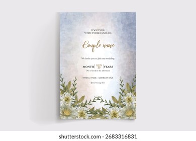 MARCO DE INVITACIÓN DE BODA CON DECORACIONES FLORALES Y HOJAS FRESCAS