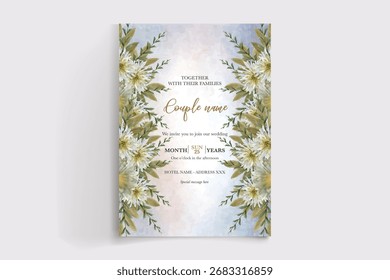 MARCO DE INVITACIÓN DE BODA CON DECORACIONES FLORALES Y HOJAS FRESCAS