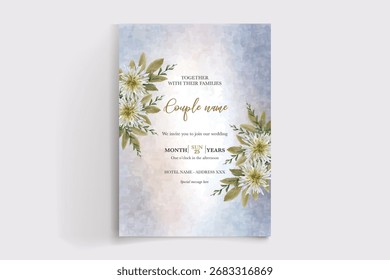MARCO DE INVITACIÓN DE BODA CON DECORACIONES FLORALES Y HOJAS FRESCAS