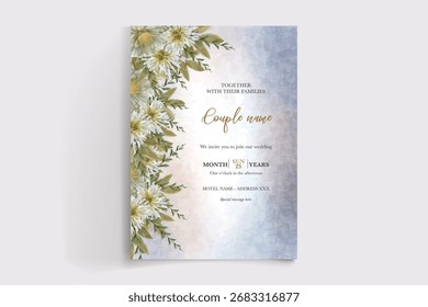 MARCO DE INVITACIÓN DE BODA CON DECORACIONES FLORALES Y HOJAS FRESCAS