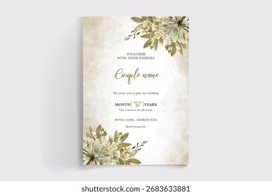MARCO DE INVITACIÓN DE BODA CON DECORACIONES FLORALES Y HOJAS FRESCAS