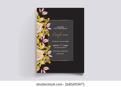MARCO DE INVITACIÓN DE BODA CON DECORACIONES FLORALES Y HOJAS FRESCAS