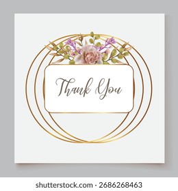 WEDDING INVITATION FRAME WITH FLOWER DECORATIONS AND FRESH LEAVES