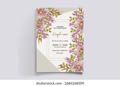 MARCO DE INVITACIÓN DE BODA CON DECORACIONES FLORALES Y HOJAS FRESCAS