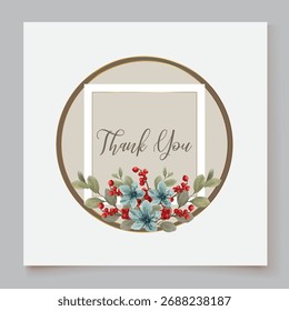 WEDDING INVITATION FRAME WITH FLOWER DECORATIONS AND FRESH LEAVES