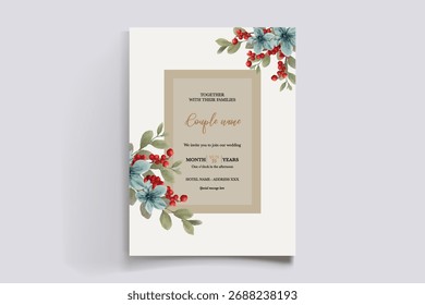 QUADRO DE CONVITE DE CASAMENTO COM DECORAÇÕES DE FLORES E FOLHAS FRESCAS