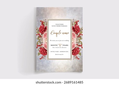 MARCO DE INVITACIÓN DE BODA CON DECORACIONES FLORALES Y HOJAS FRESCAS