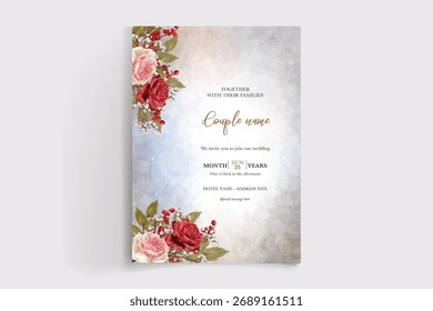 QUADRO DE CONVITE DE CASAMENTO COM DECORAÇÕES DE FLORES E FOLHAS FRESCAS