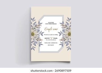 QUADRO DE CONVITE DE CASAMENTO COM DECORAÇÕES DE FLORES E FOLHAS FRESCAS