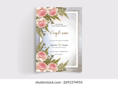 MARCO DE INVITACIÓN DE BODA CON DECORACIONES FLORALES Y HOJAS FRESCAS