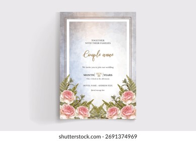 MARCO DE INVITACIÓN DE BODA CON DECORACIONES FLORALES Y HOJAS FRESCAS