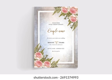 MARCO DE INVITACIÓN DE BODA CON DECORACIONES FLORALES Y HOJAS FRESCAS