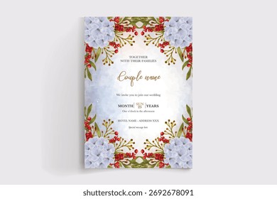 MARCO DE INVITACIÓN DE BODA CON DECORACIONES FLORALES Y HOJAS FRESCAS