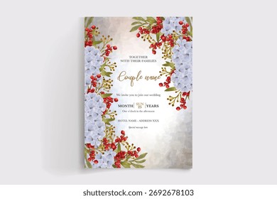 MARCO DE INVITACIÓN DE BODA CON DECORACIONES FLORALES Y HOJAS FRESCAS