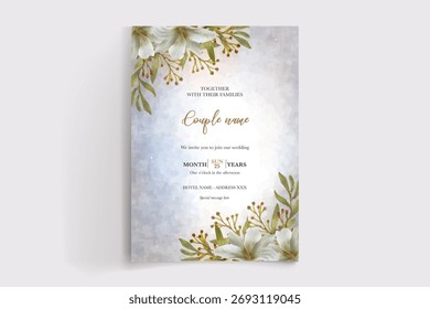 MARCO DE INVITACIÓN DE BODA CON DECORACIONES FLORALES Y HOJAS FRESCAS