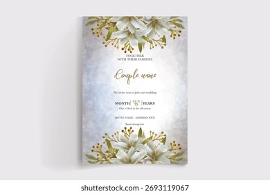 MARCO DE INVITACIÓN DE BODA CON DECORACIONES FLORALES Y HOJAS FRESCAS