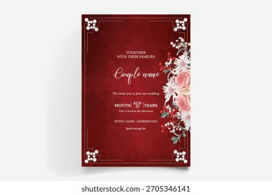 QUADRO DE CONVITE DE CASAMENTO COM DECORAÇÕES DE FLORES E FOLHAS FRESCAS