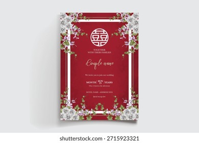 MARCO DE INVITACIÓN DE BODA CON DECORACIONES FLORALES Y HOJAS FRESCAS