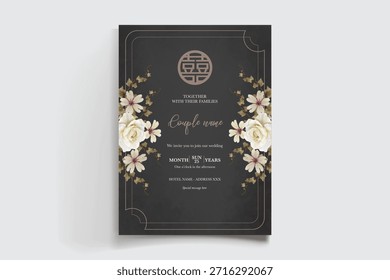 MARCO DE INVITACIÓN DE BODA CON DECORACIONES FLORALES Y HOJAS FRESCAS