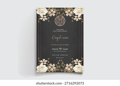 MARCO DE INVITACIÓN DE BODA CON DECORACIONES FLORALES Y HOJAS FRESCAS