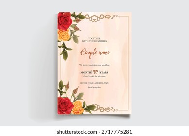 QUADRO DE CONVITE DE CASAMENTO COM DECORAÇÕES DE FLORES E FOLHAS FRESCAS