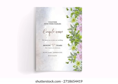 QUADRO DE CONVITE DE CASAMENTO COM DECORAÇÕES DE FLORES E FOLHAS FRESCAS