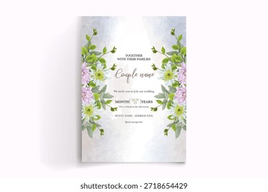 HOCHZEITSEINLADUNGSRAHMEN MIT BLUMENDEKORATIONEN UND FRISCHEN BLÄTTERN