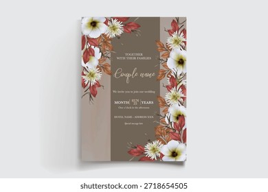 MARCO DE INVITACIÓN DE BODA CON DECORACIONES FLORALES Y HOJAS FRESCAS