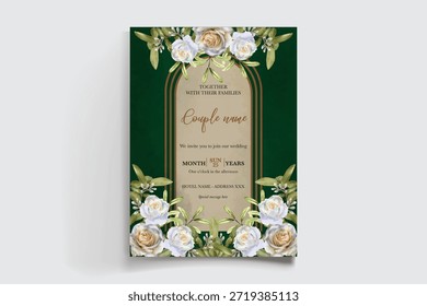 MARCO DE INVITACIÓN DE BODA CON DECORACIONES FLORALES Y HOJAS FRESCAS