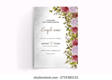 MARCO DE INVITACIÓN DE BODA CON DECORACIONES FLORALES Y HOJAS FRESCAS