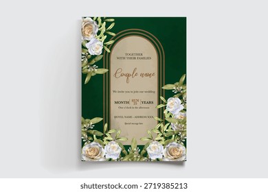 QUADRO DE CONVITE DE CASAMENTO COM DECORAÇÕES DE FLORES E FOLHAS FRESCAS
