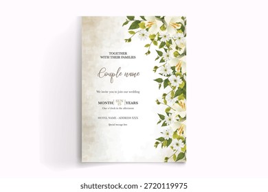 MARCO DE INVITACIÓN DE BODA CON DECORACIONES FLORALES Y HOJAS FRESCAS