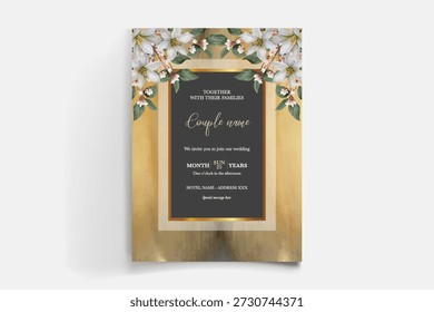 MARCO DE INVITACIÓN DE BODA CON DECORACIONES FLORALES Y HOJAS FRESCAS