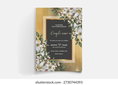 QUADRO DE CONVITE DE CASAMENTO COM DECORAÇÕES DE FLORES E FOLHAS FRESCAS