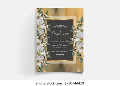 MARCO DE INVITACIÓN DE BODA CON DECORACIONES FLORALES Y HOJAS FRESCAS