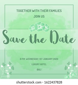 Wedding invitation frame, rsvp, save the date card design with elegant flowers, leaves, watercolor, isolated. Sketched wreath, floral. Handdrawn Vector Watercolour style, nature art.