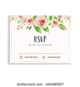 Wedding invitation frame, rsvp, save the date card design with elegant flowers, leaves, watercolour, isolated. Watercolour floral. Vector Watercolour style, nature art.