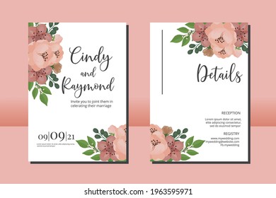Wedding invitation frame set, digital art hand drawn Peony Flower design Invitation Card Template