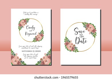 Wedding invitation frame set, digital art hand drawn Peony Flower design Invitation Card Template