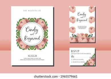 Wedding invitation frame set, digital art hand drawn Peony Flower design Invitation Card Template