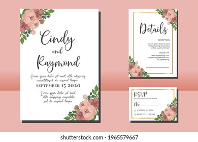 Wedding invitation frame set, digital art hand drawn Peony Flower design Invitation Card Template