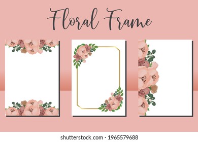 Wedding invitation frame set, digital art hand drawn Peony Flower design Invitation Card Template