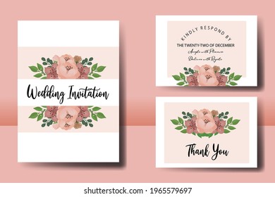 Wedding invitation frame set, digital art hand drawn Peony Flower design Invitation Card Template