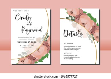 Juego de marcos de invitación de matrimonio, plantilla de tarjeta de invitación de diseño de flores de Peony dibujada a mano por arte digital
