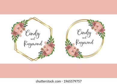 Wedding invitation frame set, digital art hand drawn Peony Flower design Invitation Card Template