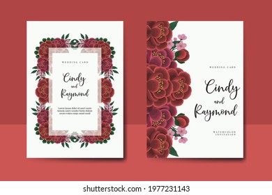 Wedding invitation frame set, digital art hand drawn Watercolor Red Rose Flower design Invitation Card Template