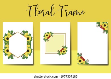Wedding invitation frame set, digital art hand drawn Watercolor Sunflower design Invitation Card Template