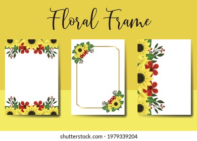 Wedding invitation frame set, digital art hand drawn Watercolor Sunflower design Invitation Card Template